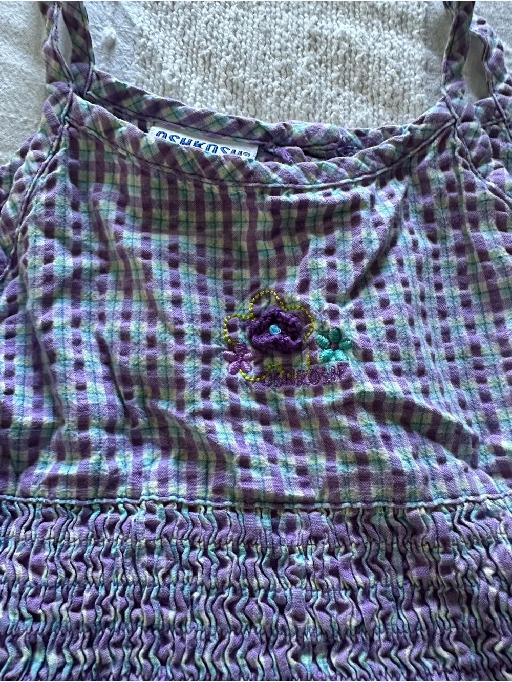 Vintage OshKosh B'gosh Purple Plaid Smocked Sundress